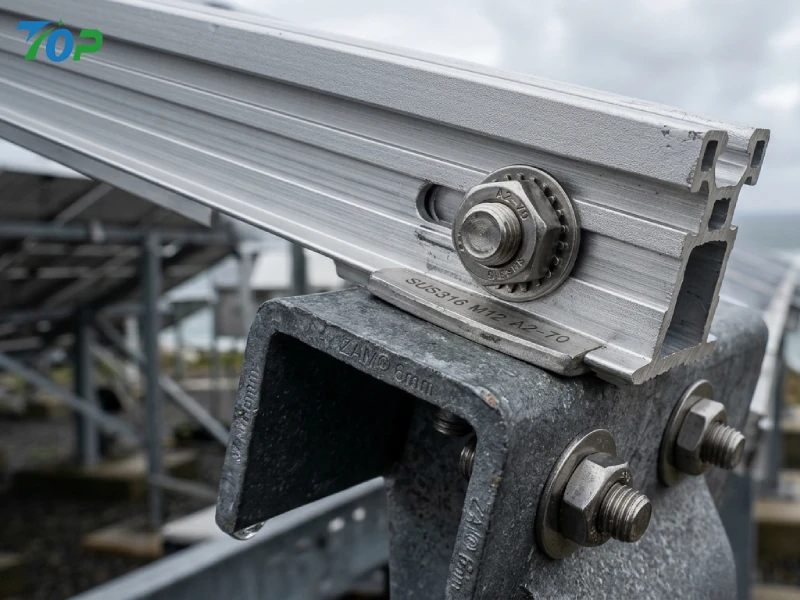 SUS316 fasteners and Zn-Al-Mg steel solar mounting components designed for coastal corrosion resistance